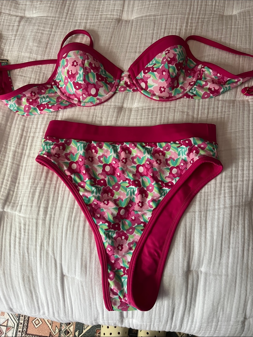Floral Hot Pink Underwire Bikini Set - Women Swim